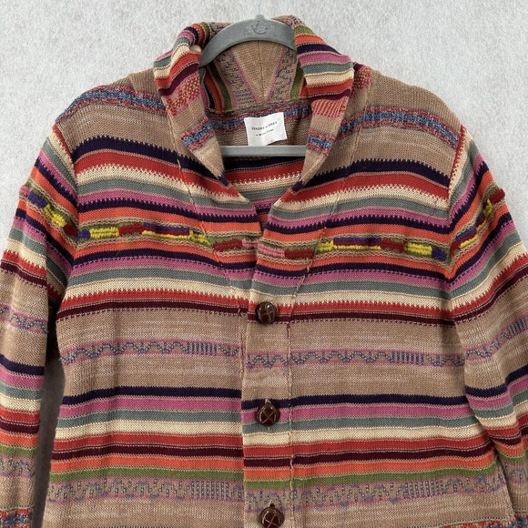 Shades of‎ Grey Cardigan Sweater Womens MED Colorful Striped Linen Feathers Boho - Picture 3 of 9